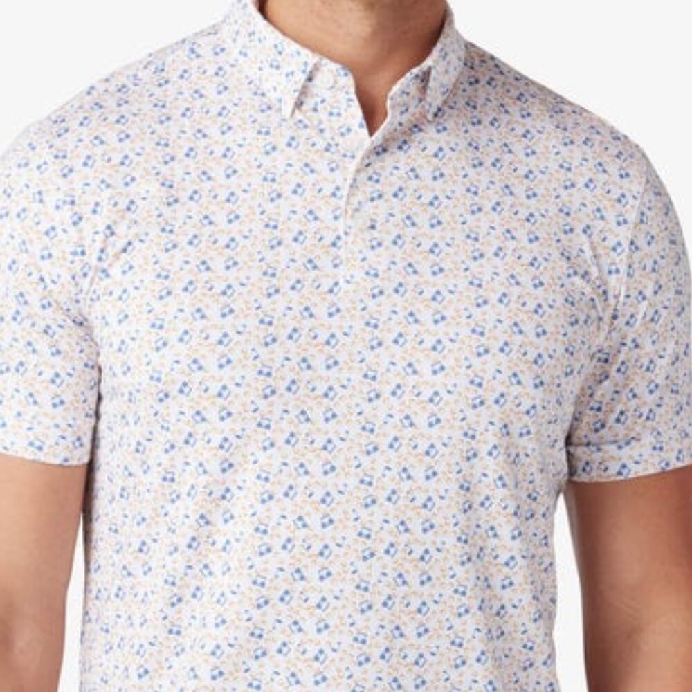 Mizzen+Main - Versa Polo, White with Golf Theme Print